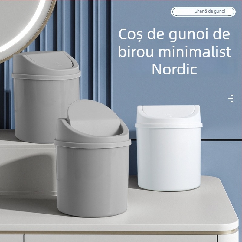 Coș de gunoi de birou din plastic cu capac basculant, mini coș de gunoi pentru uz casnic, în stil european pentru sufragerie