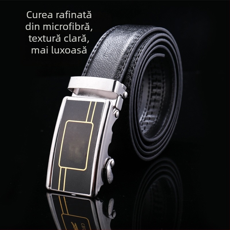 Curea de bărbați cu cataramă automată, din piele sintetică, 120 cm lungime, lățime 2–4 cm, cusături, Shimizu Edge