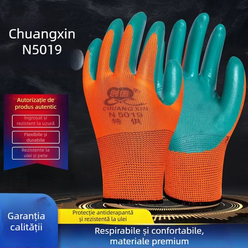 Chuangxin N5019 mănuși de protecție, rezistente la uzură, antiderapante, respirabile, din latex nitril pentru construcții