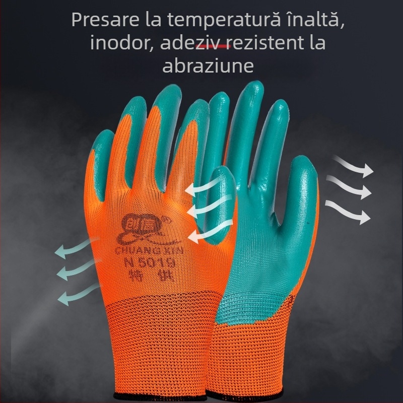 Chuangxin N5019 mănuși de protecție, rezistente la uzură, antiderapante, respirabile, din latex nitril pentru construcții