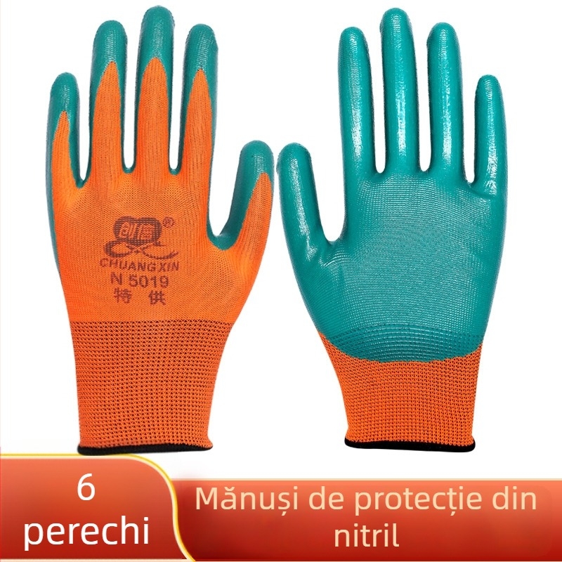 Chuangxin N5019 mănuși de protecție, rezistente la uzură, antiderapante, respirabile, din latex nitril pentru construcții