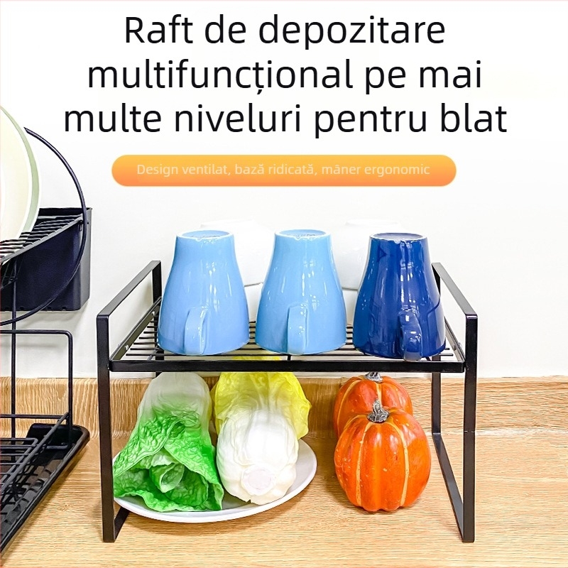 Raft de depozitare din fier forjat, stratificat, pentru dulapuri, organizator pentru farfurii și condimente, montaj fără găuri