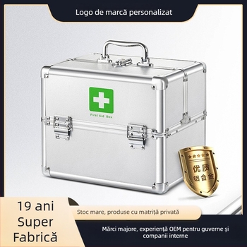Cutie medicală din aluminiu cu trei compartimente, deschidere dublă – set medical familial mare pentru depozitare și urgențe