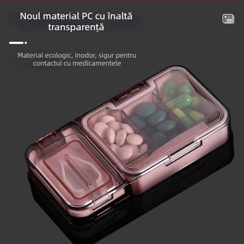 Cutie portabilă pentru pastile cu tăietor, 4 compartimente, sigilată, rezistentă la umiditate, pentru călătorii și primul ajutor