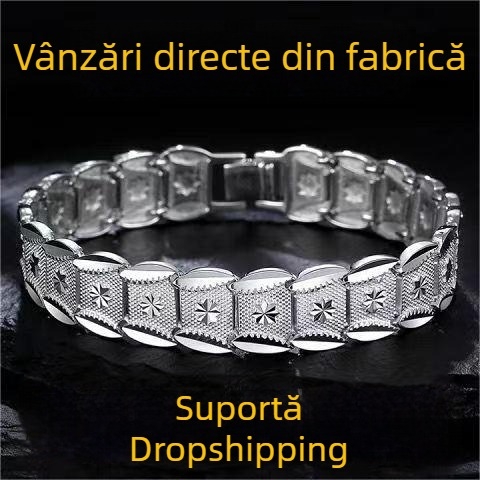Brățară bărbătească lată din cupru cu placare argintie, stil coreean, Star Brand Xishan Snow White