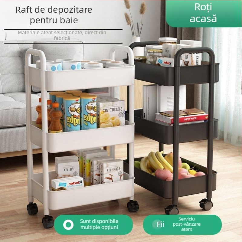 Cărucior de depozitare cu 3 etaje, mobil, din plastic, organizator pentru bucătărie, baie și cămin