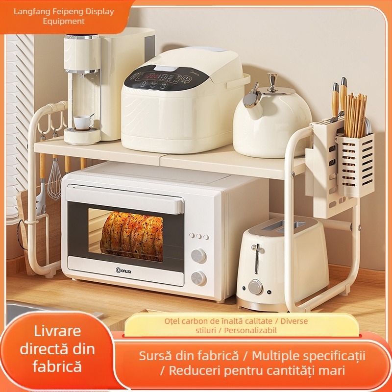 Raft extensibil de bucătărie pentru depozitare, suport pentru cuptor cu microunde și cuptor, raft de blat cu un singur sau două niveluri pentru gătitor de orez