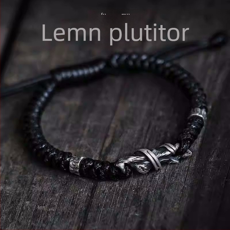 Xinqi Jewelry Bratara driftwood pentru bărbați - stil închis, minimalist, șnur împletit, Thai silver vintage uzate