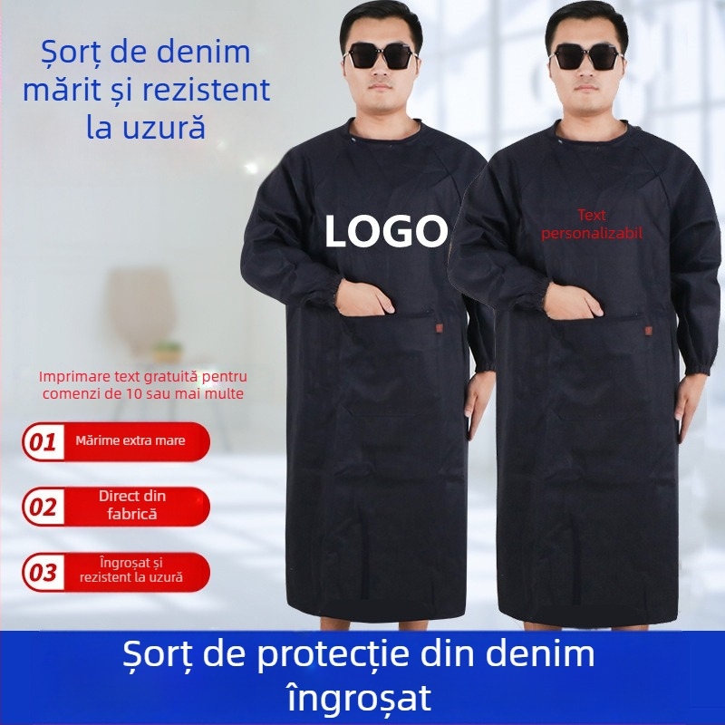 Șorț bărbătesc din bumbac, cu mâneci lungi, mărime mare, echipament de lucru protector pentru uz casnic și imprimare publicitară