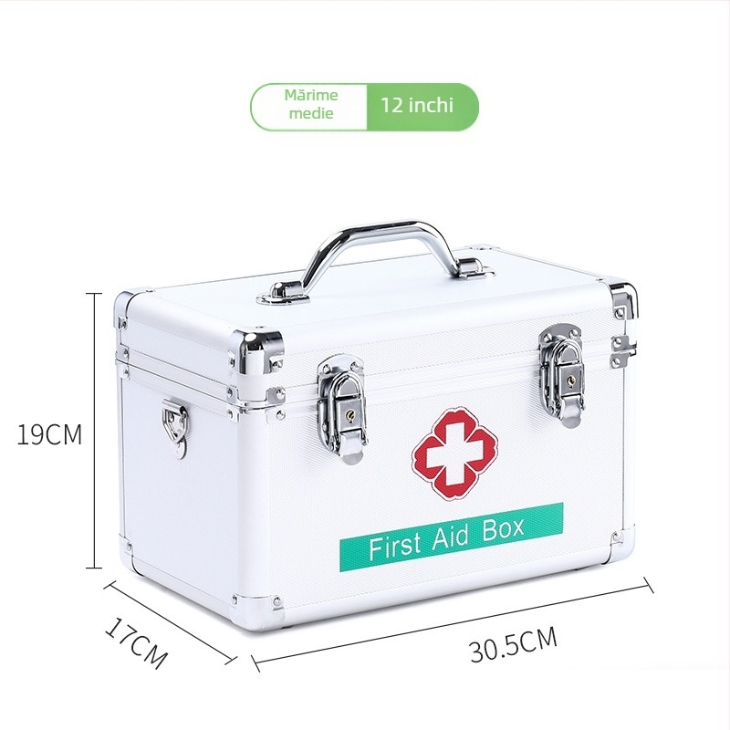 Cutie de medicamente din aluminiu, cu un singur capac, capacitate mare, organizator cu mai multe niveluri pentru urgențe la domiciliu