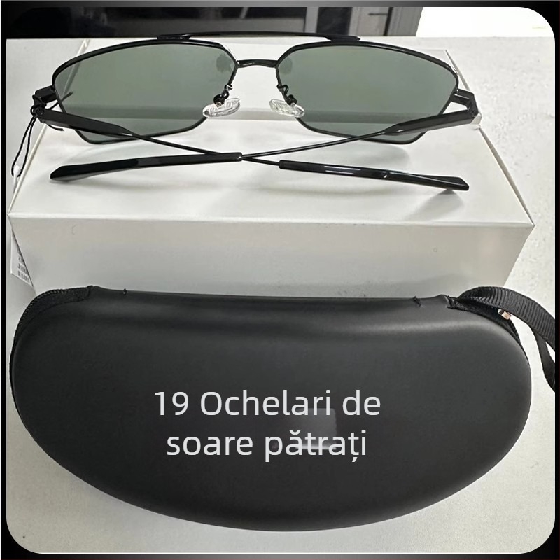 Ochelari de pescuit polarizați, ramă pătrată mare, din metal, unisex