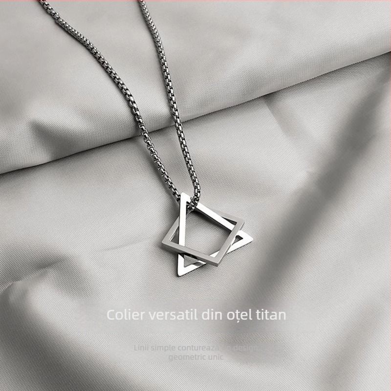 Colier geometric pentru bărbați, din oțel titan, stil minimalist, hip-hop, șir simplu pentru pulover cu pandant geometric creativ