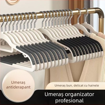 Umeraș dublu antiderapant pentru haine, pentru cămin și uz casnic, organizare și depozitare, fără urme pe umeri, cu utilizare dublă pentru haine uscate și ude