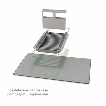 Raft de uscare vase pentru bucătărie cu covoraș din microfibră absorbant, retractabil și reglabil