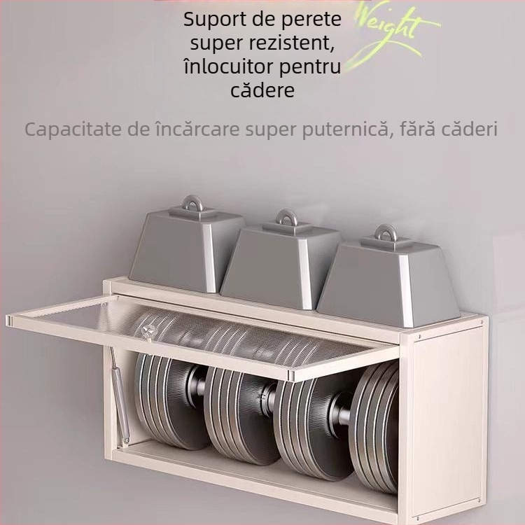 Dulap de bucătărie rabatabil pe perete, spațiu de depozitare cu raft pentru condimente, montaj fără găuri, din oțel carbon