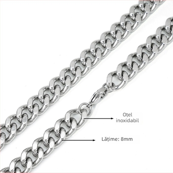 Colier Cuban din oțel inoxidabil, hip-hop, 8 mm, lanț pătrățos lustruit, 41-50 cm, unisex