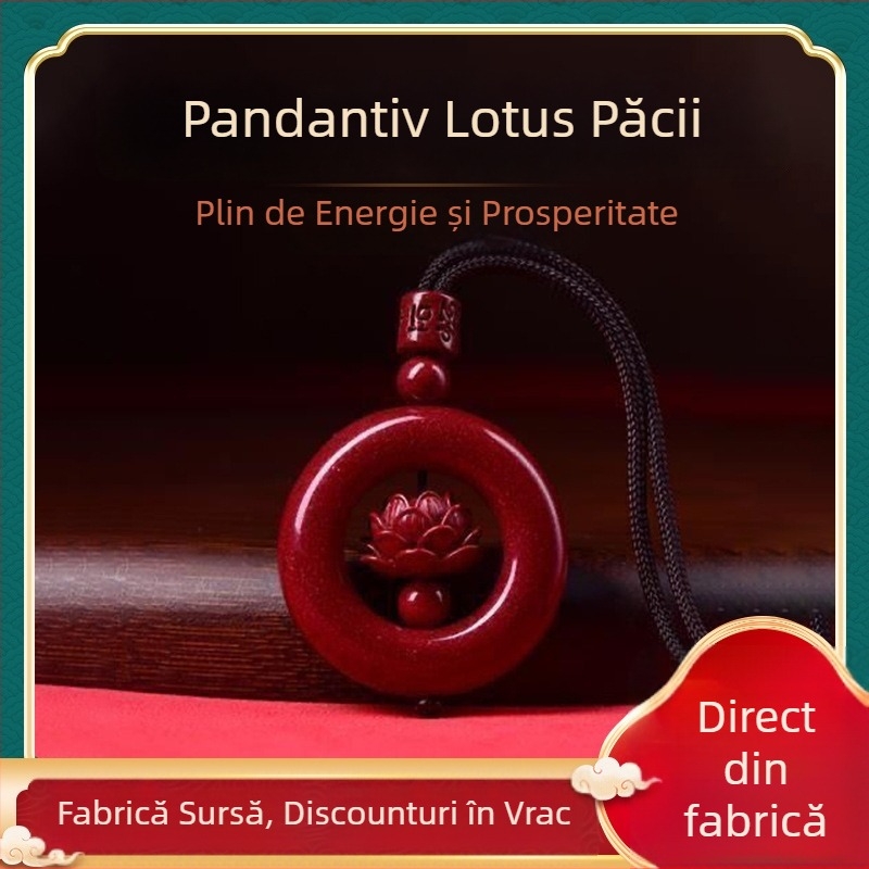 Colier cu pandantiv lotus din cinabru – unisex, amulet lotus purpurin-auriu