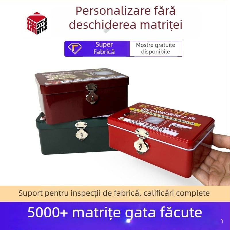 Cutie metalică din tablă, capac rabatabil, personalizabilă, pentru depozitare de kosmetice și produse de îngrijire a sănătății pe birou