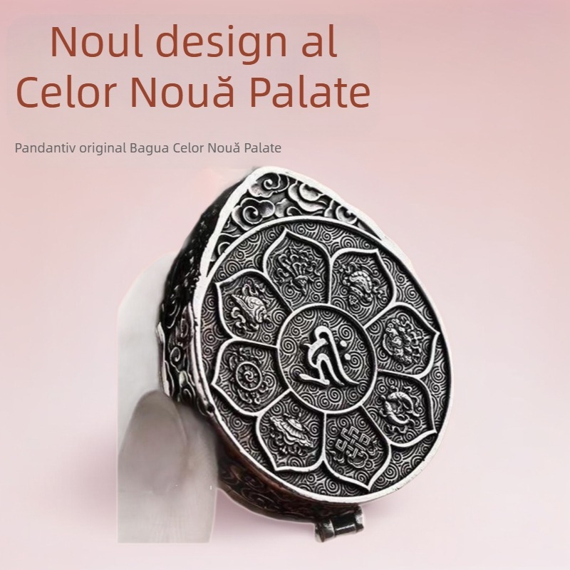 Colier nou Bagua din nouă pătrate cu pandantiv încorporat, placat cu argint, unisex, compas vintage