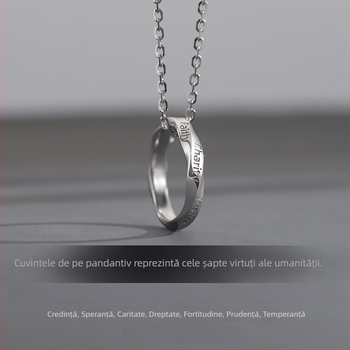 Colier Seven Virtues pentru bărbați - lanț lung minimalist cu pandantiv cu litere