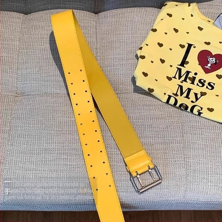 Centură galbenă lată, accesoriu de talie decorativ pentru rochii și blugi