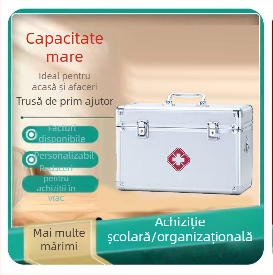 Cutie medicală din aliaj de aluminiu cu lacăt pentru urgențe, depozitare medicală portabilă pentru uz casnic; set complet cu dimensiunile 12/14/16/18 inch.