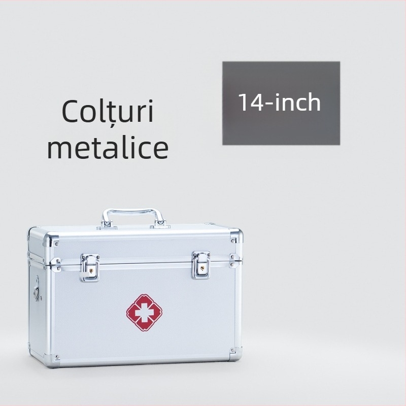Cutie medicală din aliaj de aluminiu cu lacăt pentru urgențe, depozitare medicală portabilă pentru uz casnic; set complet cu dimensiunile 12/14/16/18 inch.