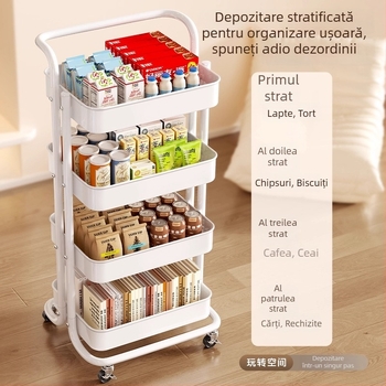 Raft metalic mobil, cu 3 etaje, pe bază de podea, pentru bucătărie și baie, depozitare compactă, pe roți