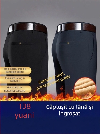 2025 Pantaloni casual de iarnă pentru bărbați, cu fleece și grosime, talie înaltă, croială dreaptă, versatile pentru frig