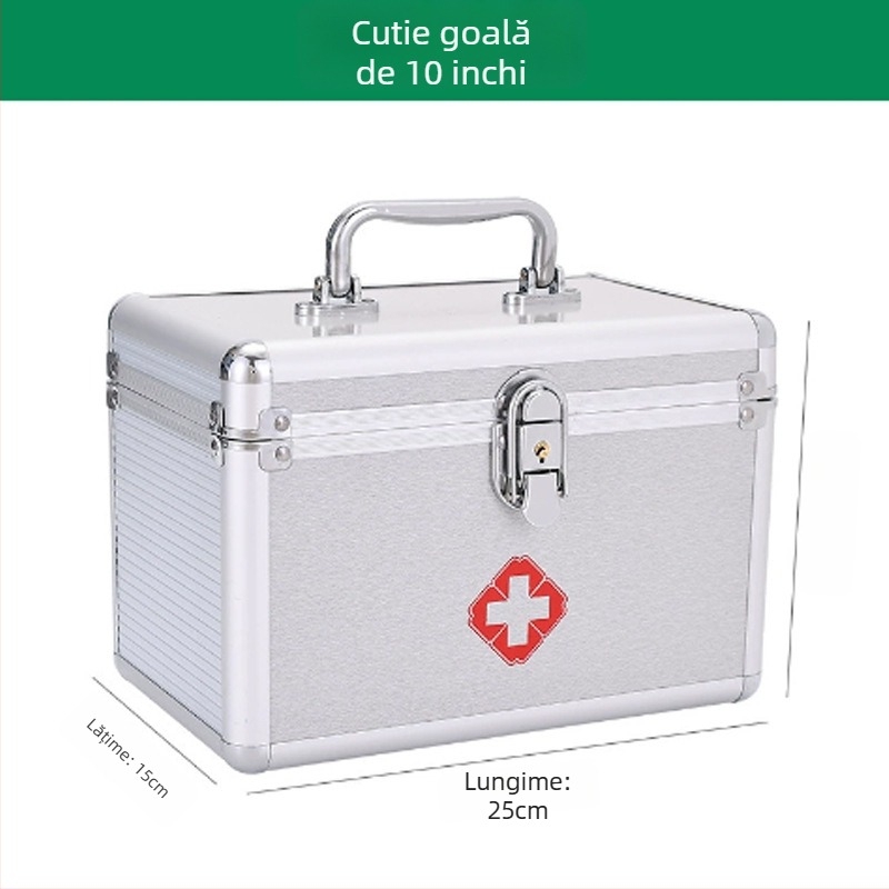 Cutie de prim ajutor din aliaj de aluminiu, set medical portabil, cutie medicală cu două compartimente, dimensiuni 9, 14 și 16 inch.
