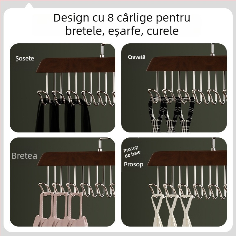 Umeraș din lemn, multifuncțional pentru lenjerie și topuri, cu cârlig de uscare în formă de val