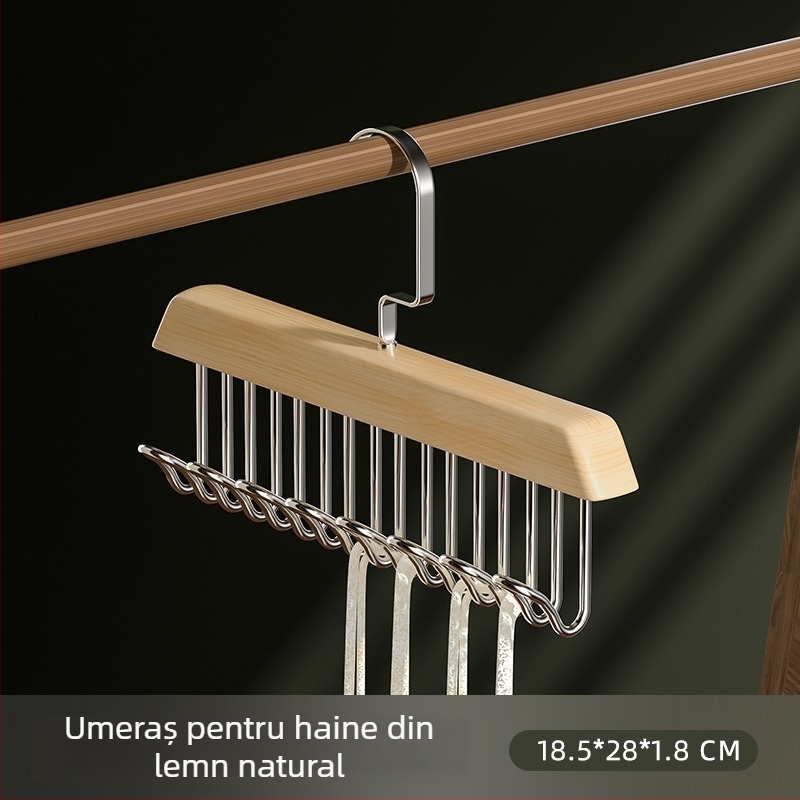 Umeraș din lemn, multifuncțional pentru lenjerie și topuri, cu cârlig de uscare în formă de val