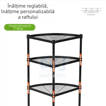 Raft de colț pe podea, patru etaje, din oțel carbon, 90×35×150 cm; multifuncțional, detașabil, montaj fără găuri; potrivit pentru baie, bucătărie, dormitor și living