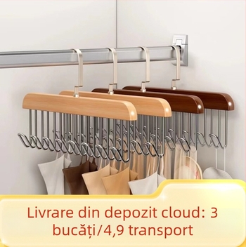 Umeraș din lemn masiv, îngroșat, multifuncțional pentru hainele femeilor, cu opt cârlige, pentru uz casnic