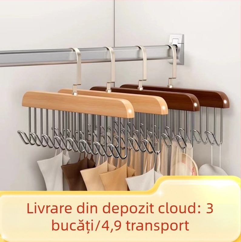 Umeraș din lemn masiv, îngroșat, multifuncțional pentru hainele femeilor, cu opt cârlige, pentru uz casnic