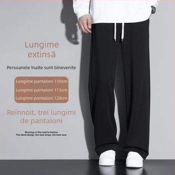 Pantaloni de trening bărbați cu fleece pentru iarnă, versiune lungă, croială dreaptă, casual pentru sport