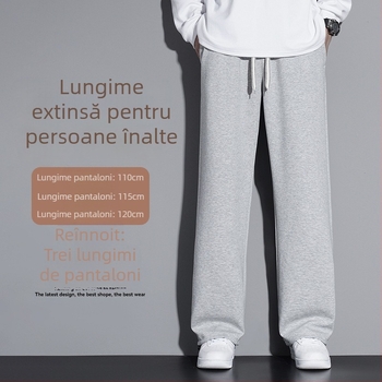Pantaloni de trening bărbați cu fleece pentru iarnă, versiune lungă, croială dreaptă, casual pentru sport