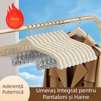 Umerașe din velur pentru haine și pantaloni, cu clipsuri, antiderapante, fără urme, set 2 în 1