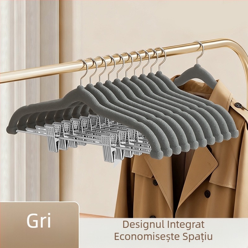 Umerașe din velur pentru haine și pantaloni, cu clipsuri, antiderapante, fără urme, set 2 în 1