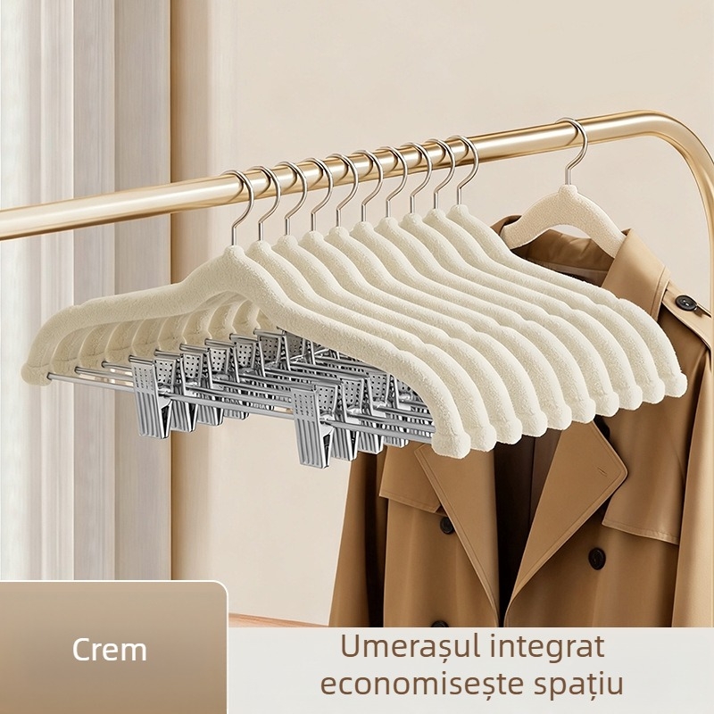 Umerașe din velur pentru haine și pantaloni, cu clipsuri, antiderapante, fără urme, set 2 în 1
