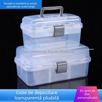 Cutie transparentă din plastic pentru unelte, artă și manichiură, cutie de depozitare portabilă cu trei niveluri