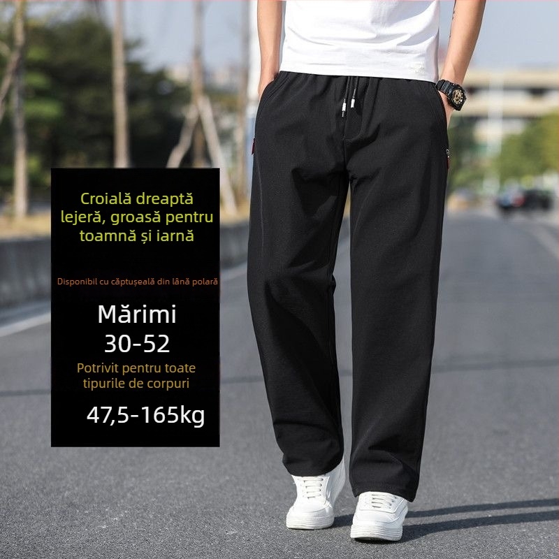 Pantaloni sport casual pentru bărbați, croială lejeră, talie înaltă, drept, plus size, primăvară–toamnă