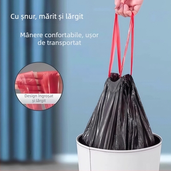 Sac de gunoi cu șnur, grosime îngroșată, dimensiune mare, uz casnic, pungă din plastic cu închidere automată