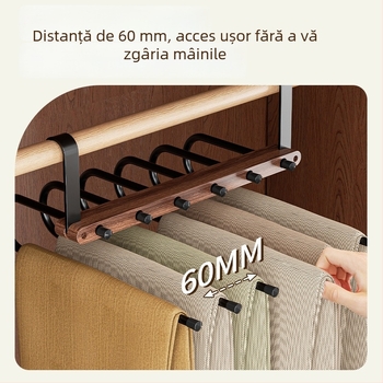 Dulap de pantaloni din nuc, suport de haine din aluminiu spațial, sistem pliabil multistrat pentru garderobă, depozitare pantaloni fără urme