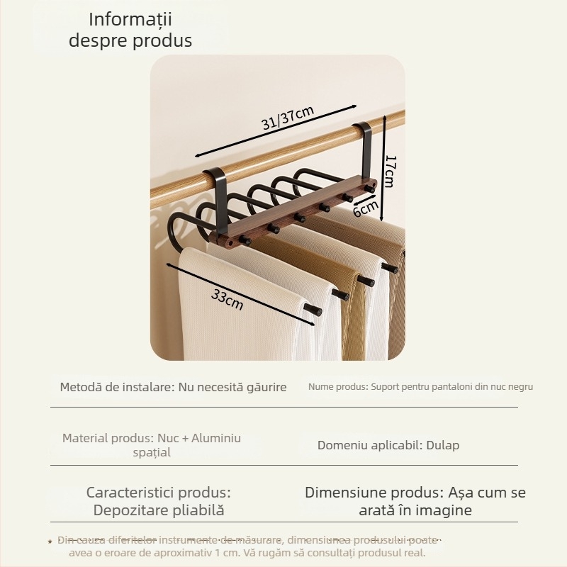 Dulap de pantaloni din nuc, suport de haine din aluminiu spațial, sistem pliabil multistrat pentru garderobă, depozitare pantaloni fără urme