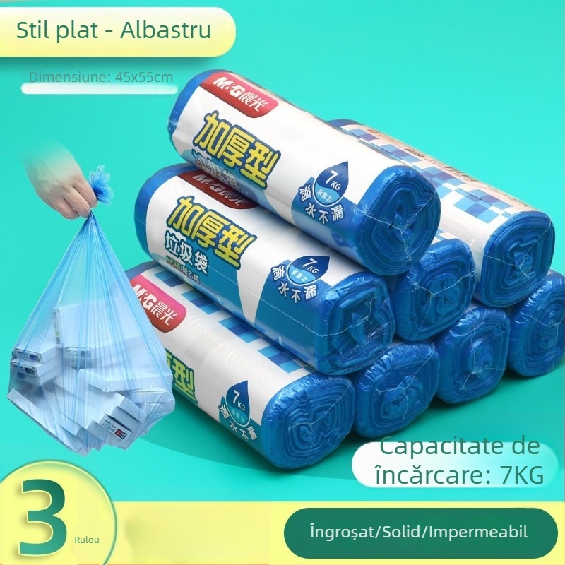 Pungi groase pentru gunoi în rolă, pentru uz casnic și camere de oaspeți, dimensiuni medii și mari, negre și colorate, cu deschidere plată