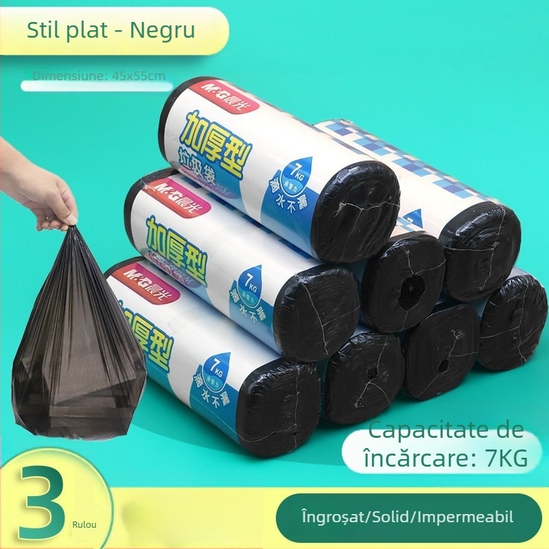 Pungi groase pentru gunoi în rolă, pentru uz casnic și camere de oaspeți, dimensiuni medii și mari, negre și colorate, cu deschidere plată