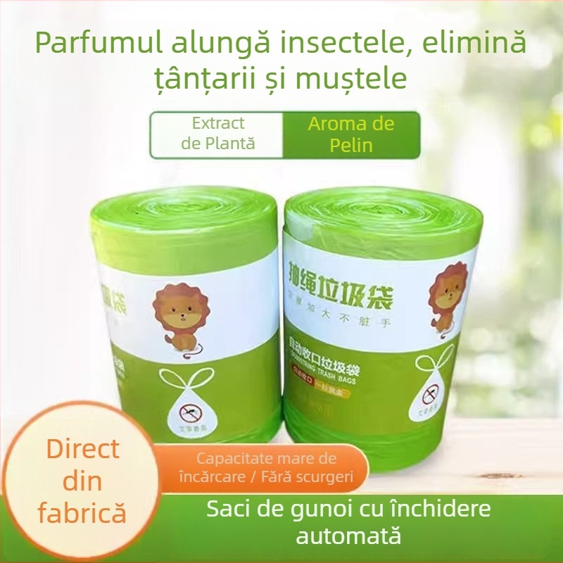 Pungă de gunoi cu aromă de pelin, cu șnur, bucătărie îngroșată, mărime medie-largă, rezistentă la rupere
