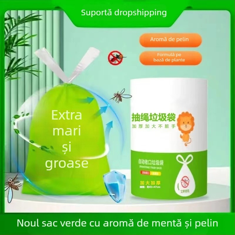 Pungă de gunoi cu aromă de pelin, cu șnur, bucătărie îngroșată, mărime medie-largă, rezistentă la rupere