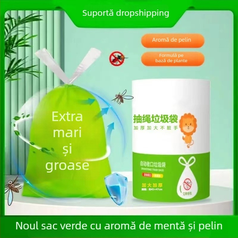 Pungă de gunoi cu aromă de pelin, cu șnur, bucătărie îngroșată, mărime medie-largă, rezistentă la rupere